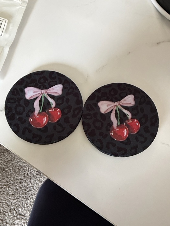 Pink Bow Cherry Car Coasters - Picture 2 of 6